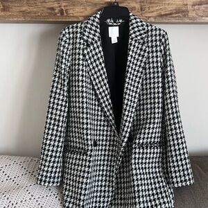 Women's Black and White Houndstooth Blazer